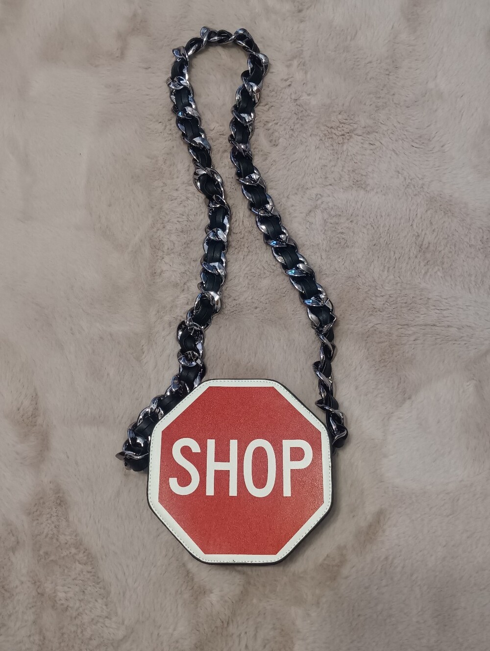 BAM FOREVER Red Stop Sign SHOP Novelty Crossbody Bag Chain Strap Streetwear